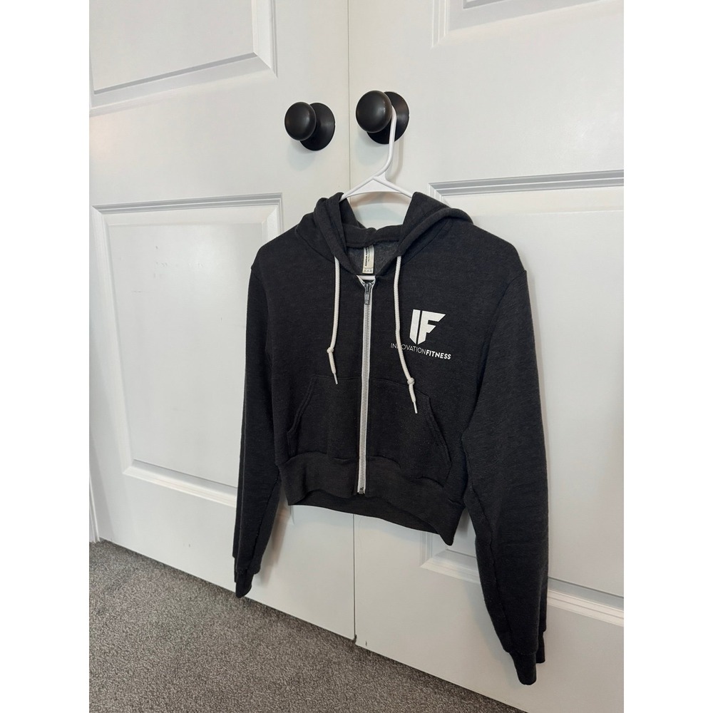 American Apparel Innovation Fitness Crop Zip Hoodie Charcoal Grey Womens Medium